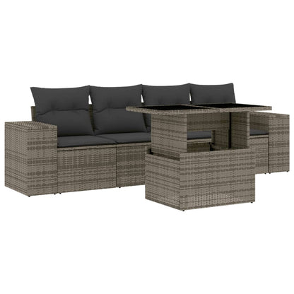 Set Divano da Giardino 5 pz con Cuscini Grigio in Polyrattan | homemem39