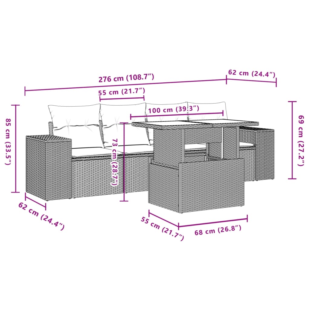 Set Divano da Giardino 5 pz con Cuscini Grigio in Polyrattan | homemem39