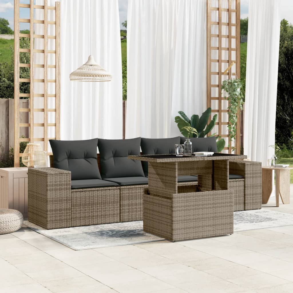 Set Divano da Giardino 5 pz con Cuscini Grigio in Polyrattan | homemem39