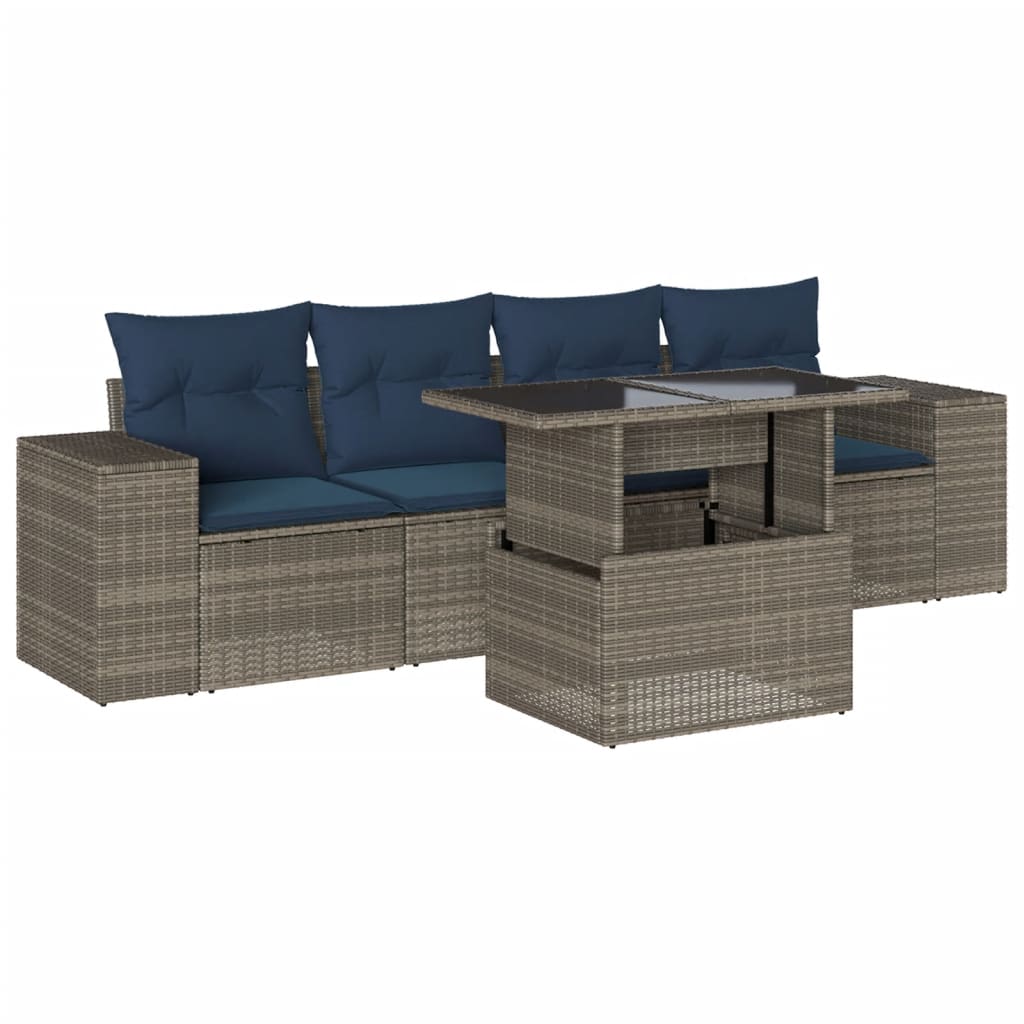 Set Divani da Giardino 5 pz con Cuscini Grigio in Polyrattan | homemem39