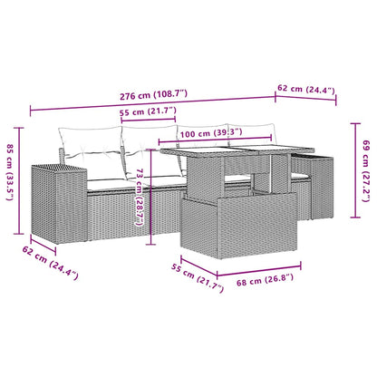 Set Divani da Giardino 5 pz con Cuscini Grigio in Polyrattan | homemem39