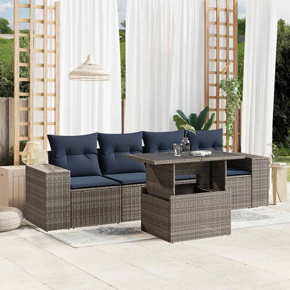 Set Divani da Giardino 5 pz con Cuscini Grigio in Polyrattan | homemem39