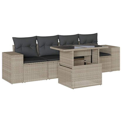 Set Divano da Giardino 5pz con Cuscini Grigio Chiaro Polyrattan - homemem39