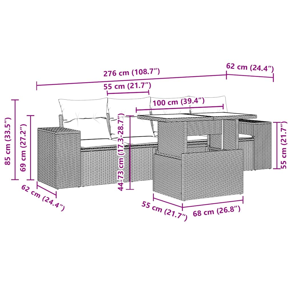 Set Divano da Giardino 5pz con Cuscini Grigio Chiaro Polyrattan | homemem39