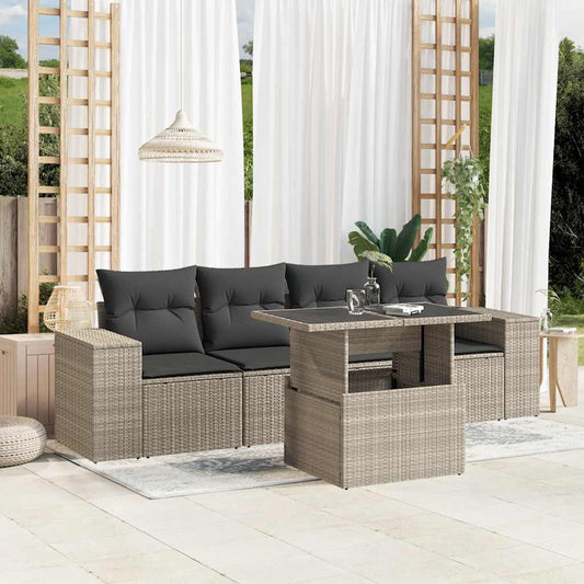 Set Divano da Giardino 5pz con Cuscini Grigio Chiaro Polyrattan - homemem39