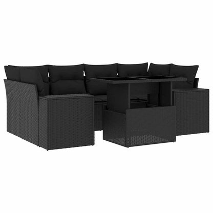 Set Divani da Giardino con Cuscini 7pz Nero Polyrattan | homemem39