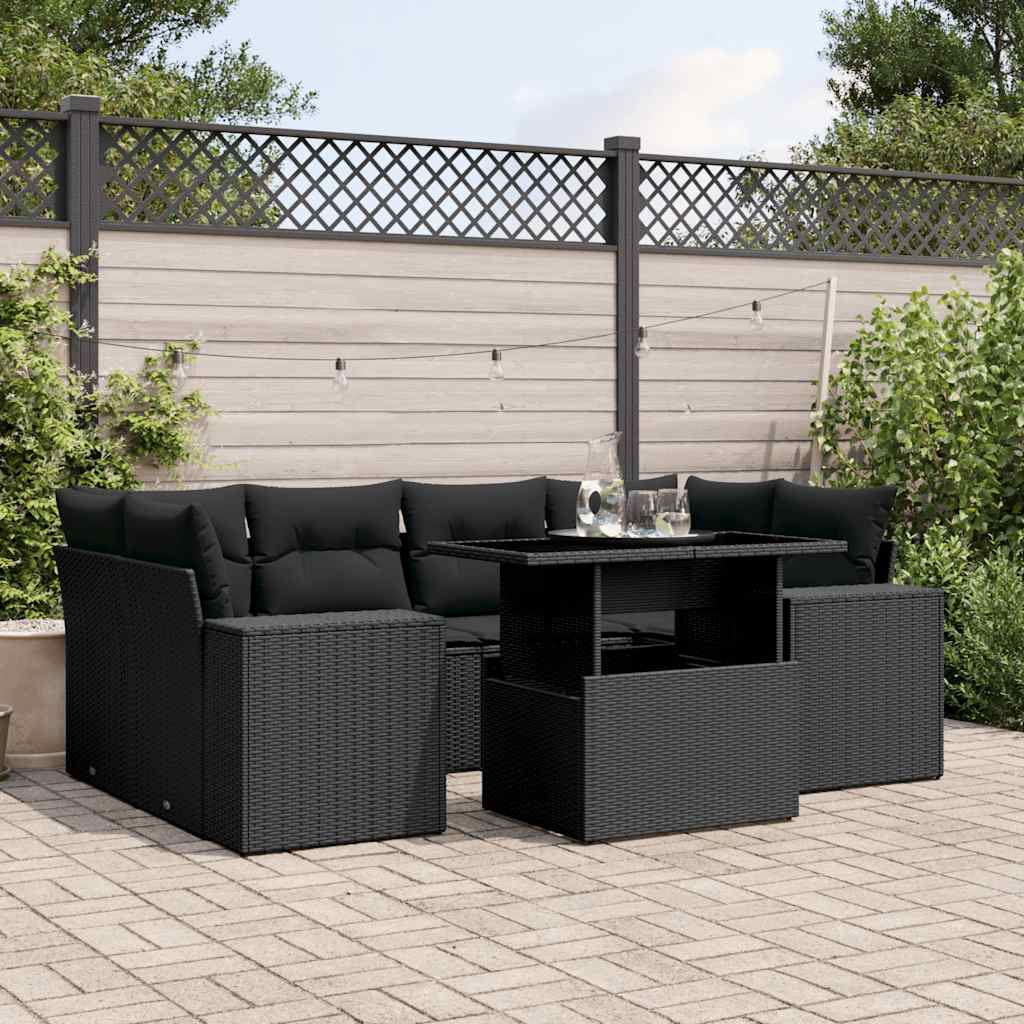 Set Divani da Giardino con Cuscini 7pz Nero Polyrattan | homemem39
