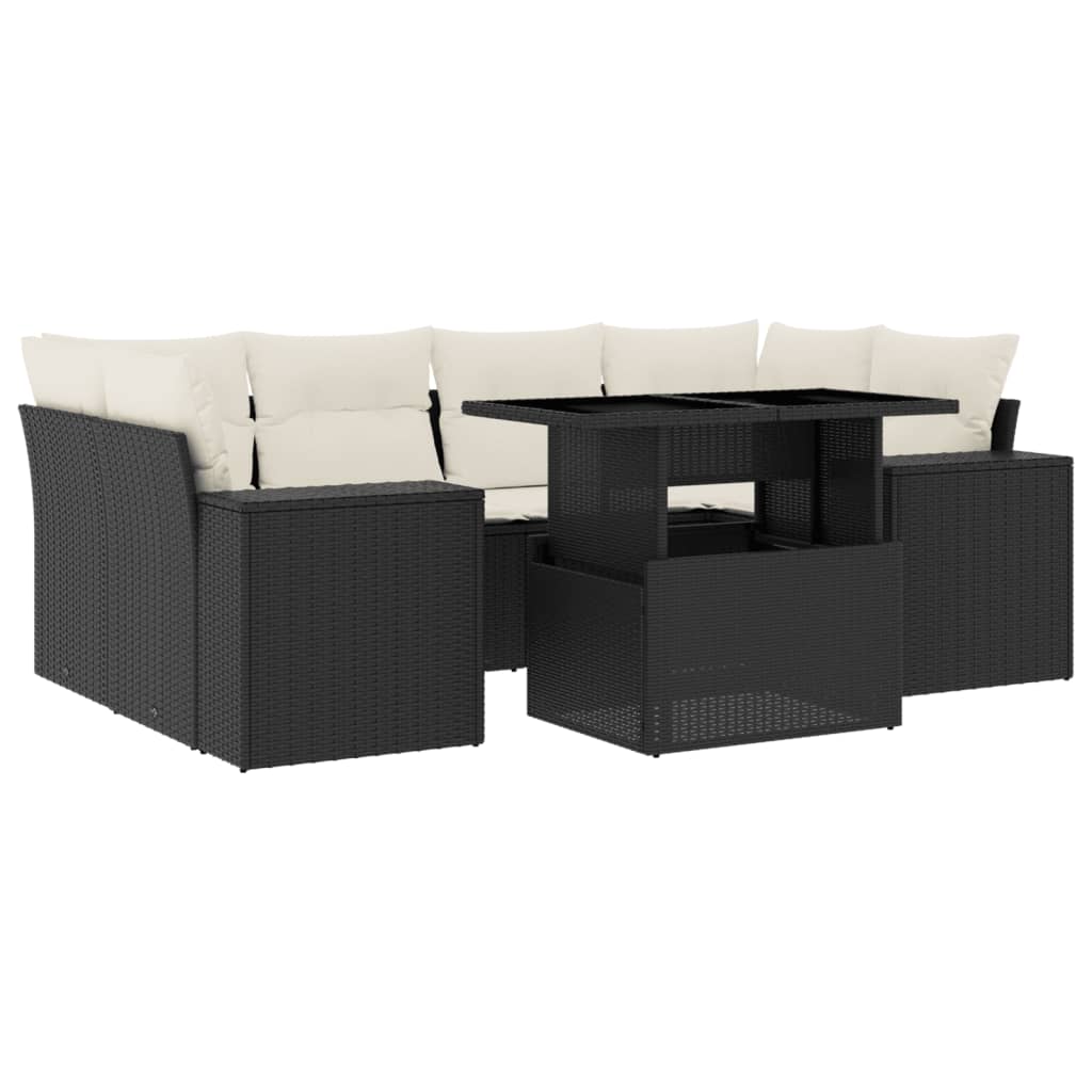 Set Divani da Giardino con Cuscini 7pz Nero Polyrattan | homemem39