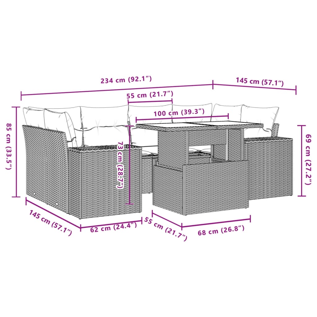 Set Divani da Giardino con Cuscini 7pz Nero Polyrattan | homemem39