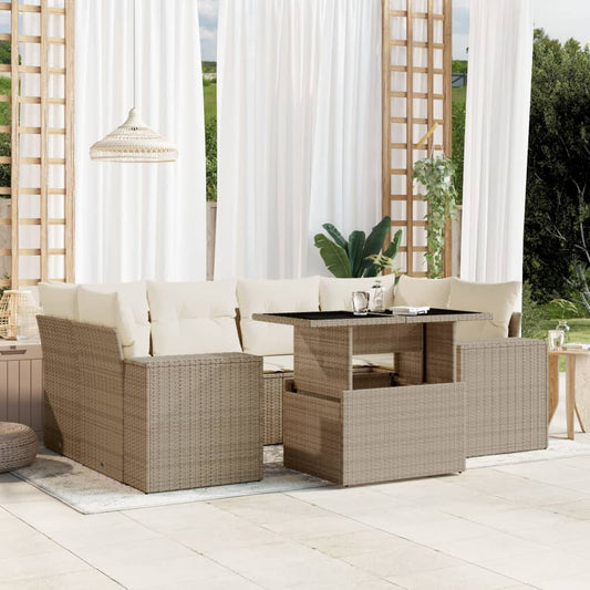 Set Divani da Giardino 7 pz con Cuscini Beige in Polyrattan