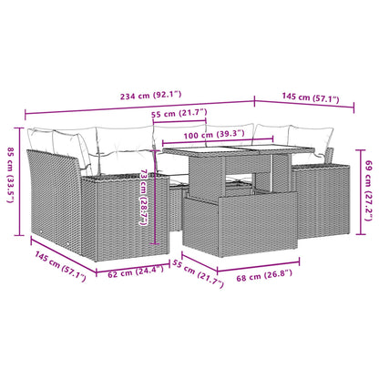 Set Divani da Giardino 7 pz con Cuscini Beige in Polyrattan