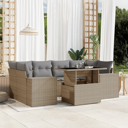 Set Divani da Giardino 7 pz con Cuscini Beige in Polyrattan - homemem39