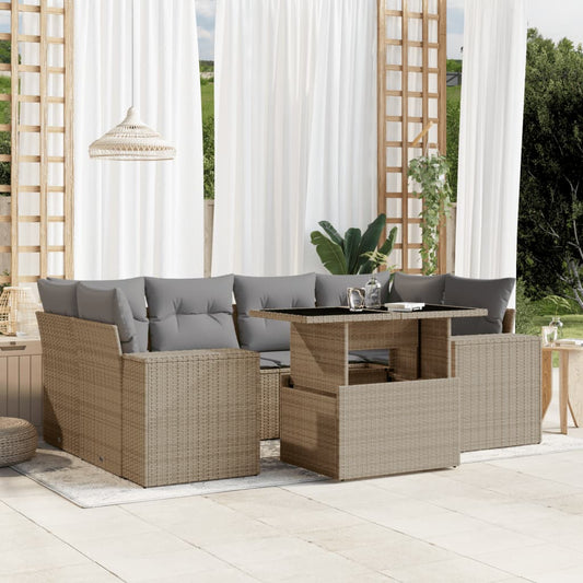 Set Divani da Giardino 7 pz con Cuscini Beige in Polyrattan - homemem39