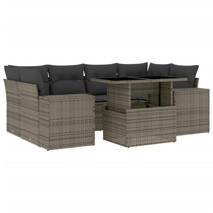 Set Divani da Giardino 7 pz con Cuscini Grigio in Polyrattan - homemem39