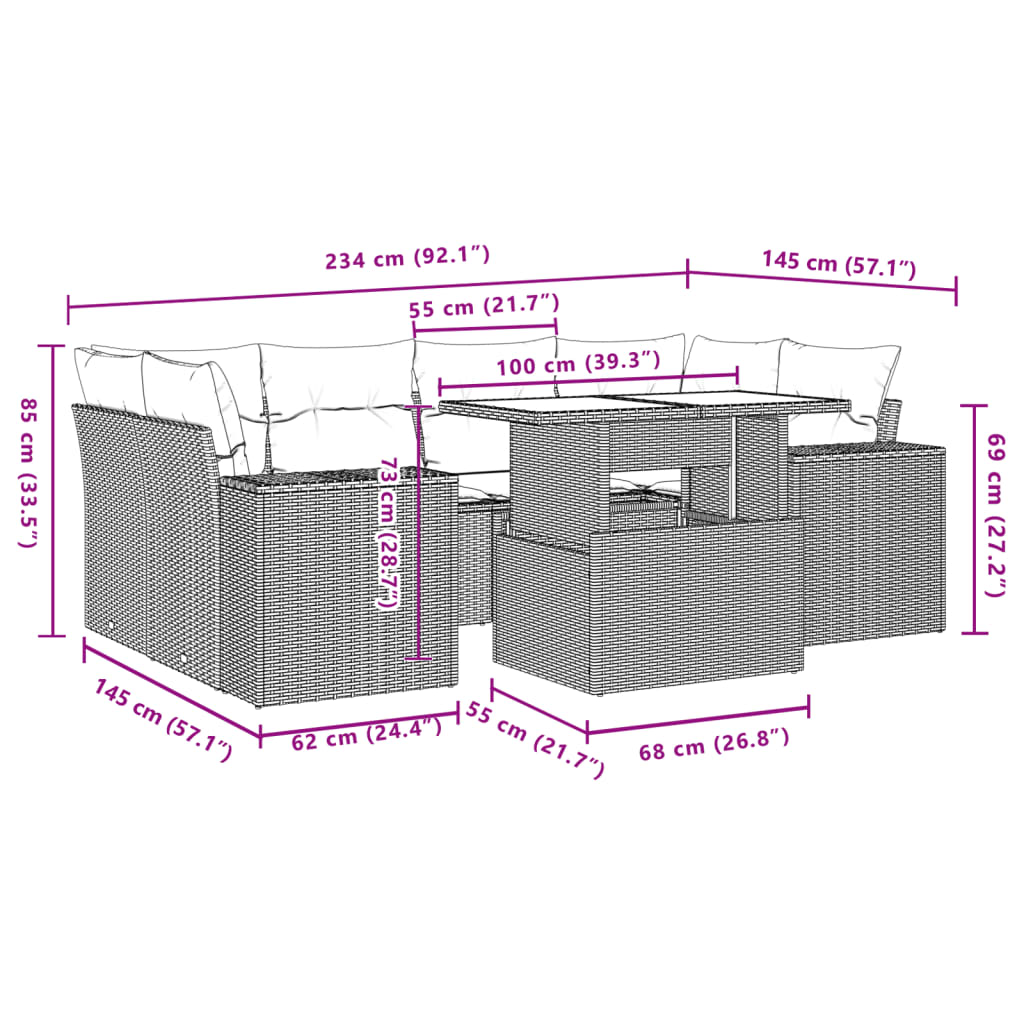 Set Divani da Giardino 7 pz con Cuscini Grigio in Polyrattan | homemem39