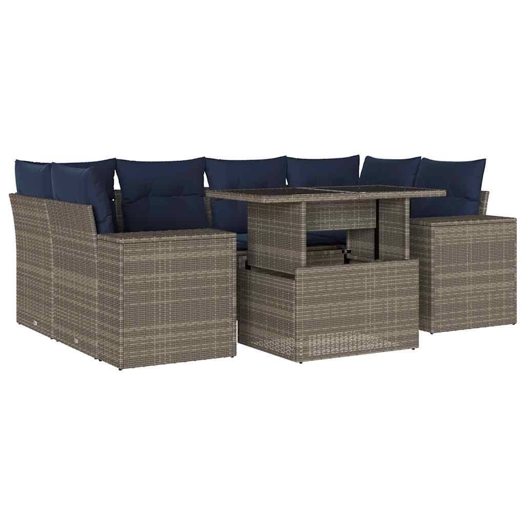 Set Divani da Giardino 7 pz con Cuscini Grigio in Polyrattan | homemem39