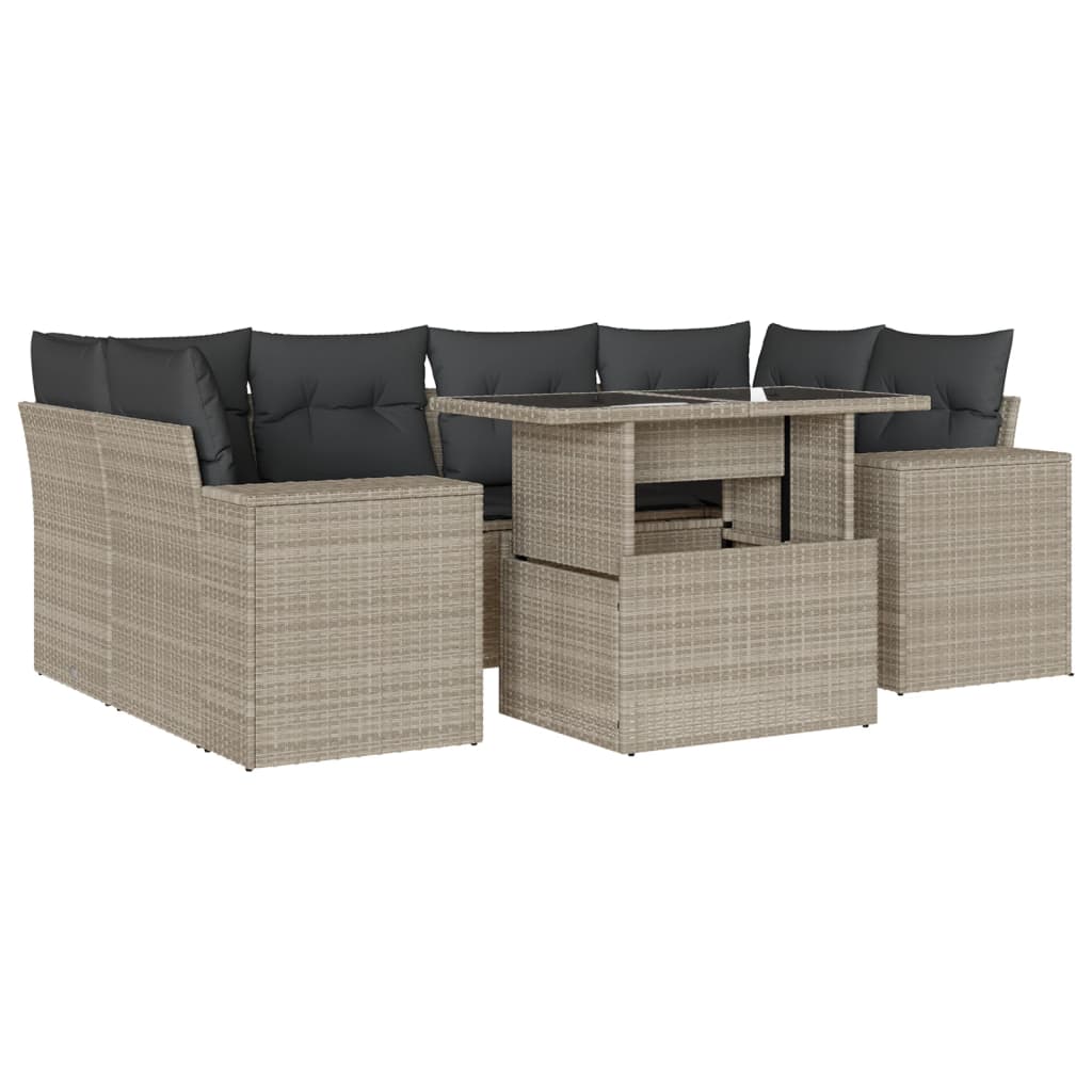 Set Divani da Giardino 7pz con Cuscini Grigio Chiaro Polyrattan | homemem39