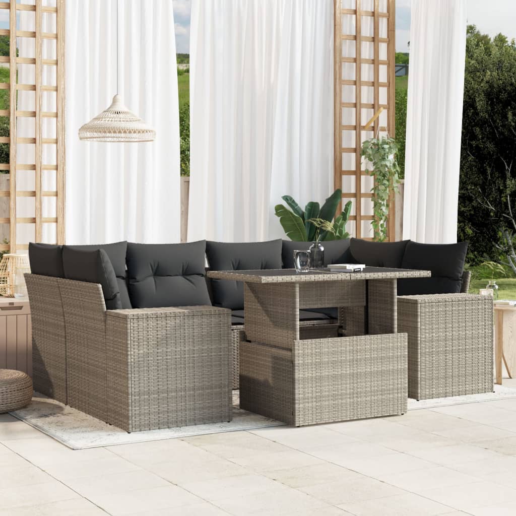 Set Divani da Giardino 7pz con Cuscini Grigio Chiaro Polyrattan | homemem39