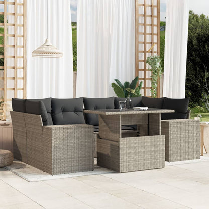 Set Divani da Giardino 7pz con Cuscini Grigio Chiaro Polyrattan | homemem39