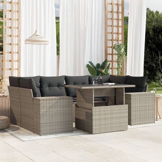 Set Divani da Giardino 7pz con Cuscini Grigio Chiaro Polyrattan - homemem39