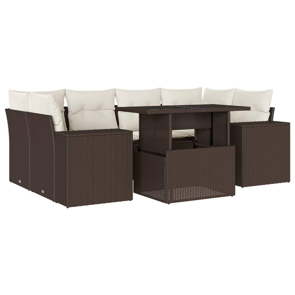 Set Divani da Giardino 7 pz con Cuscini Marrone in Polyrattan | homemem39