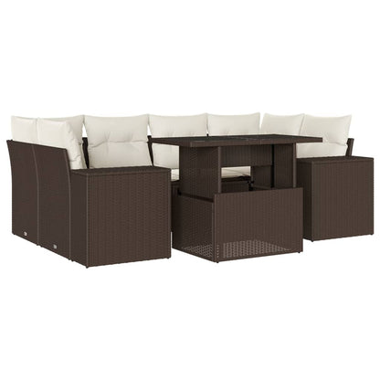 Set Divani da Giardino 7 pz con Cuscini Marrone in Polyrattan - homemem39