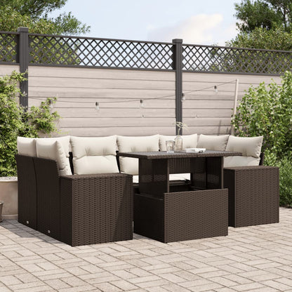Set Divani da Giardino 7 pz con Cuscini Marrone in Polyrattan | homemem39