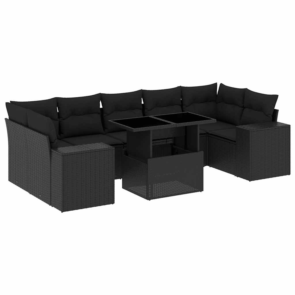 Set Divani da Giardino con Cuscini 8 pz Nero in Polyrattan | homemem39