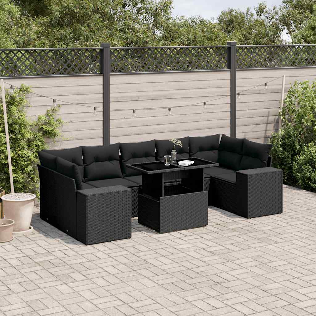 Set Divani da Giardino con Cuscini 8 pz Nero in Polyrattan - homemem39