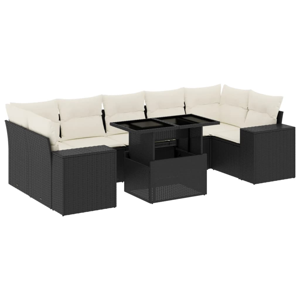 Set Divani da Giardino con Cuscini 8 pz Nero in Polyrattan - homemem39