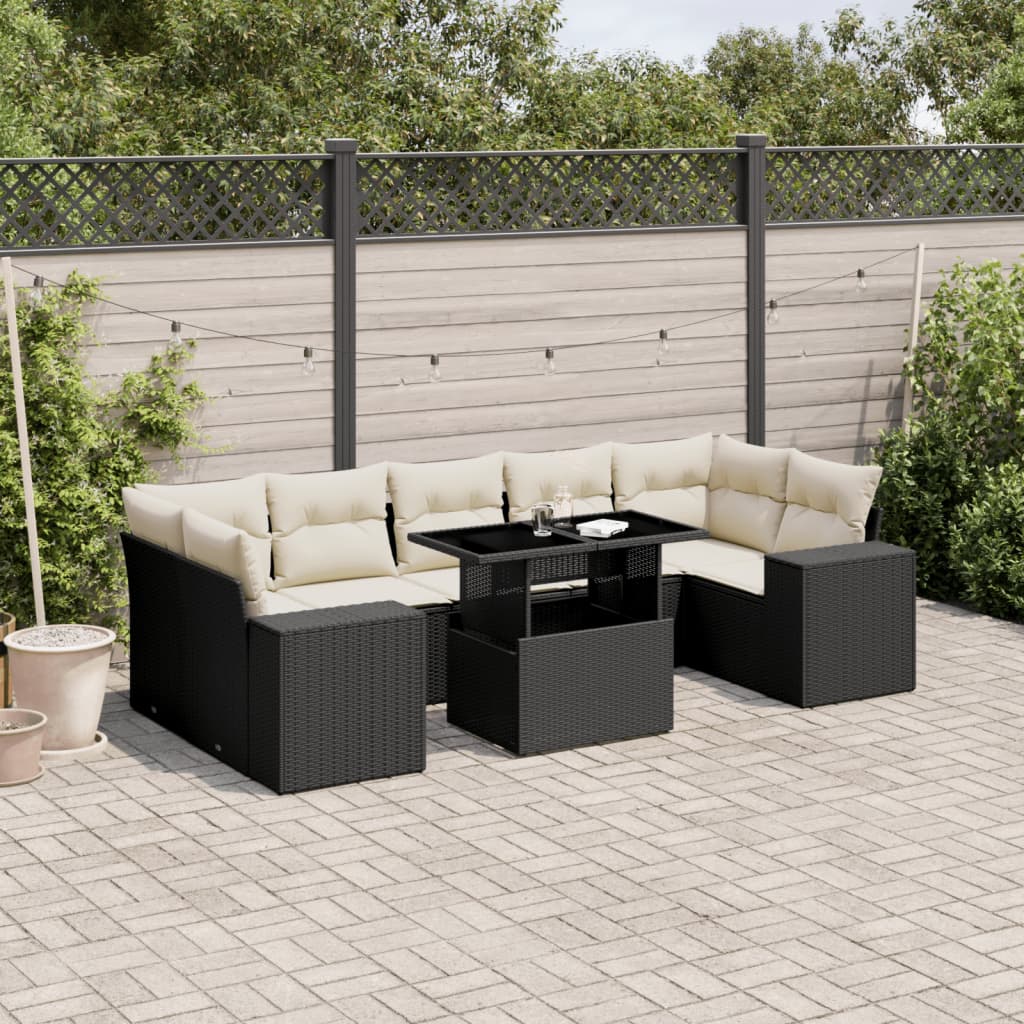 Set Divani da Giardino con Cuscini 8 pz Nero in Polyrattan - homemem39
