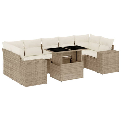 Set Divano da Giardino 8 pz con Cuscini Beige in Polyrattan