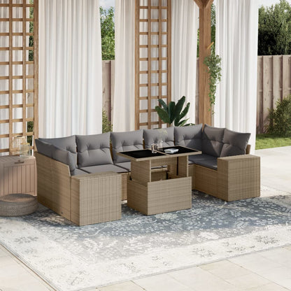 Set Divano da Giardino 8 pz con Cuscini Beige in Polyrattan - homemem39