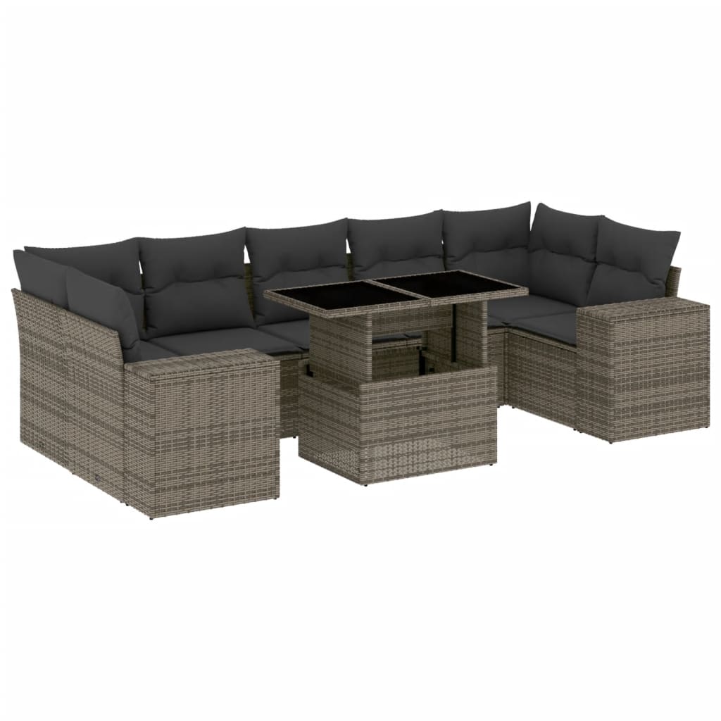 Set Divano da Giardino 8 pz con Cuscini Grigio in Polyrattan - homemem39