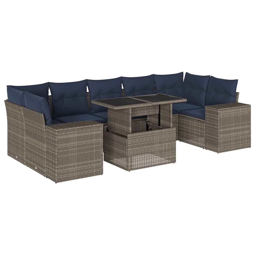 Set Divani da Giardino 8 pz con Cuscini Grigio in Polyrattan | homemem39