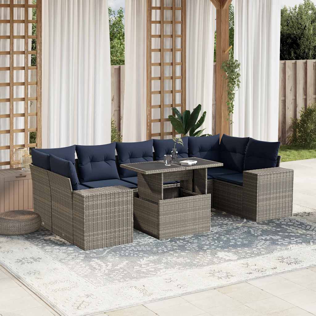 Set Divani da Giardino 8 pz con Cuscini Grigio in Polyrattan | homemem39
