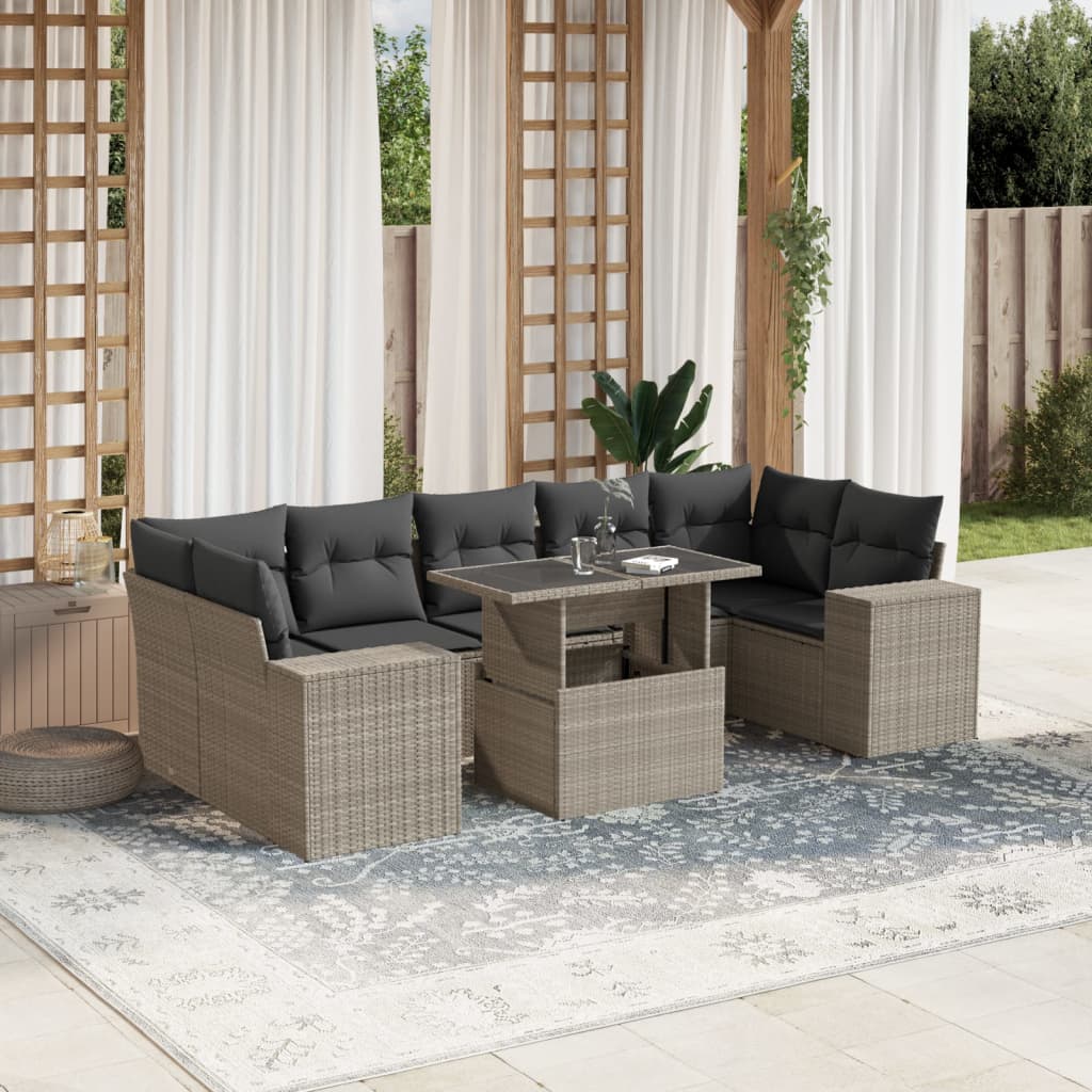 Set Divano da Giardino 8pz con Cuscini Grigio Chiaro Polyrattan - homemem39