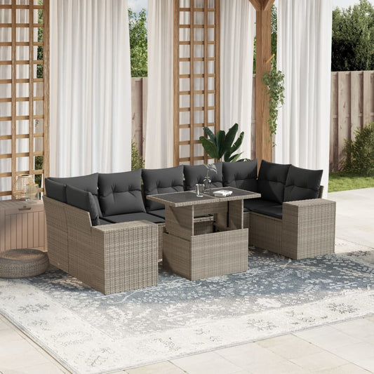 Set Divano da Giardino 8pz con Cuscini Grigio Chiaro Polyrattan - homemem39
