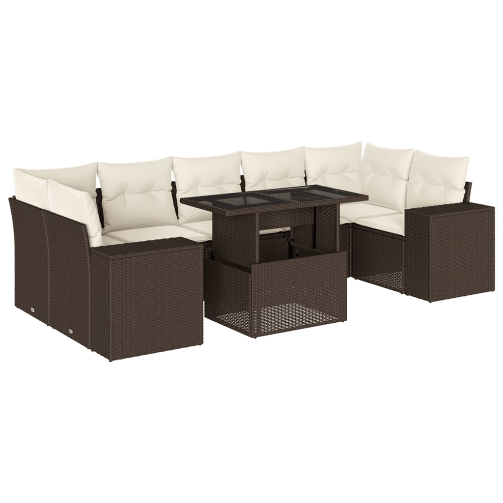 Set Divani da Giardino 8 pz con Cuscini Marrone in Polyrattan | homemem39