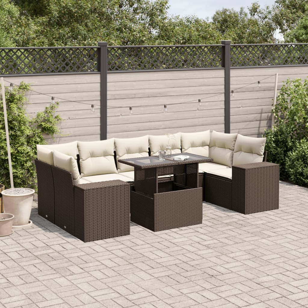 Set Divani da Giardino 8 pz con Cuscini Marrone in Polyrattan | homemem39