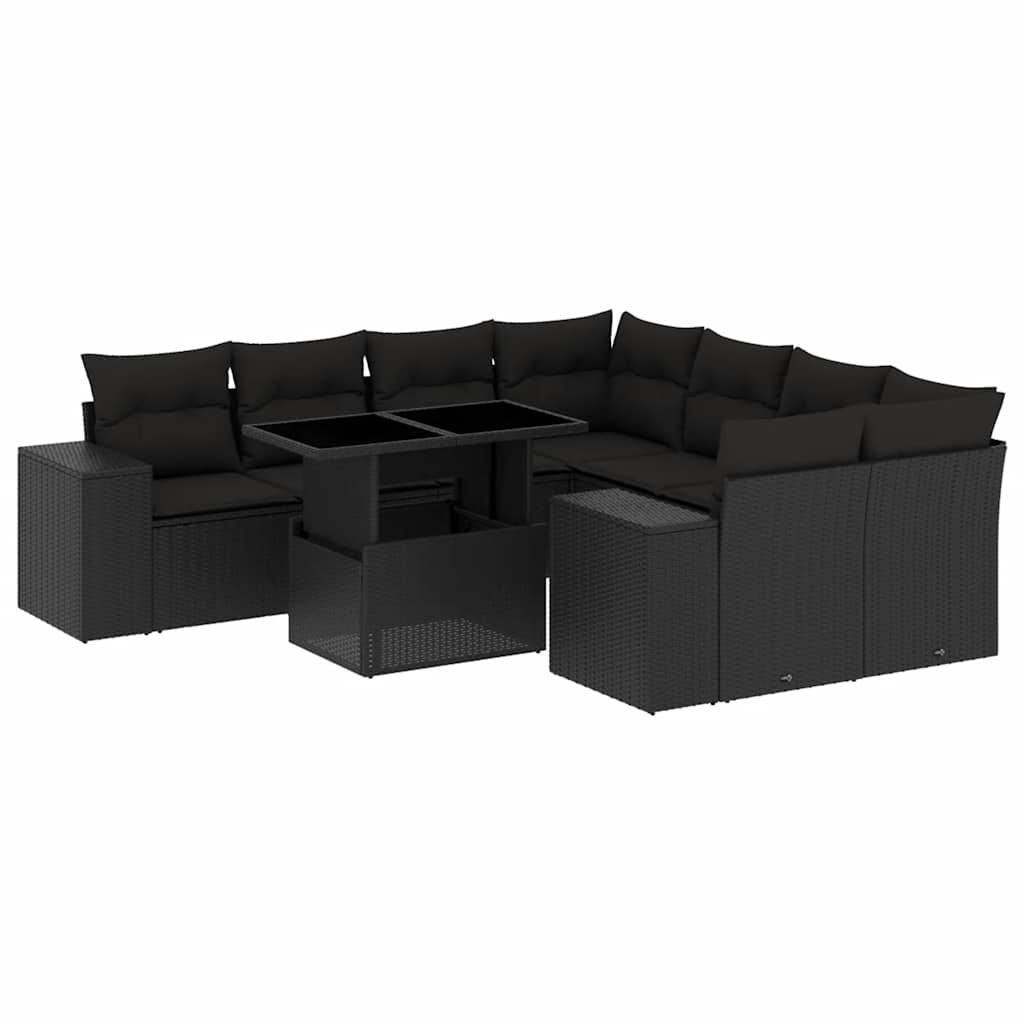 Set Divani da Giardino 9 pz con Cuscini Nero in Polyrattan - homemem39