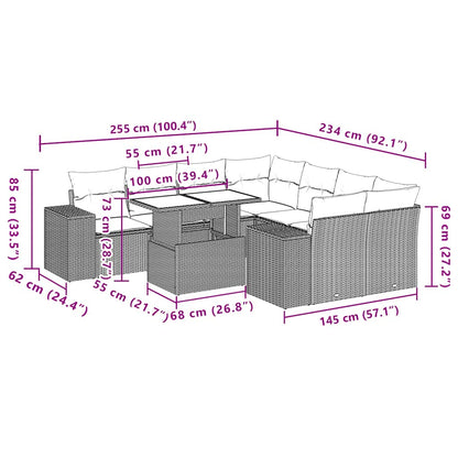 Set Divani da Giardino 9 pz con Cuscini Nero in Polyrattan | homemem39