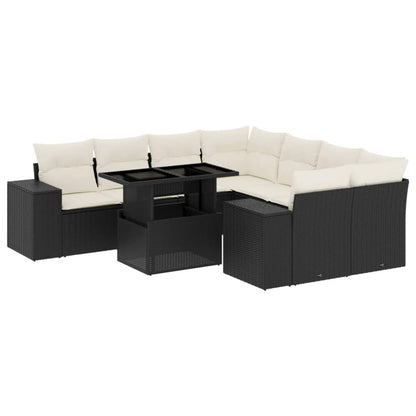 Set Divani da Giardino 9 pz con Cuscini Nero in Polyrattan | homemem39