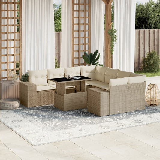 Set Divano da Giardino 9 pz con Cuscini Beige in Polyrattan - homemem39