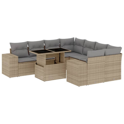 Set Divano da Giardino 9 pz con Cuscini Beige in Polyrattan - homemem39