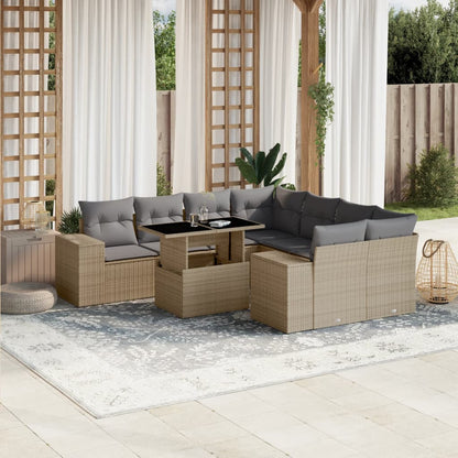 Set Divano da Giardino 9 pz con Cuscini Beige in Polyrattan - homemem39
