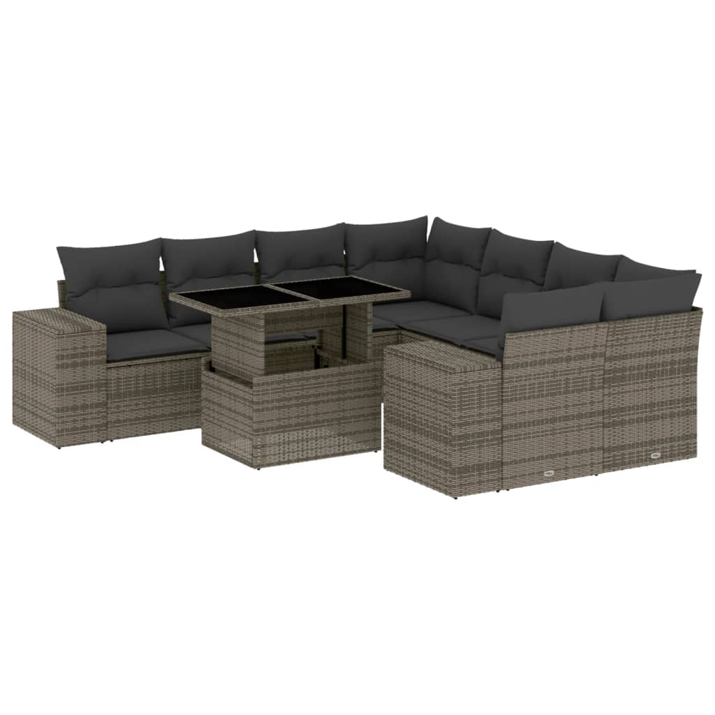 Set Divano da Giardino 9 pz con Cuscini Grigio in Polyrattan - homemem39