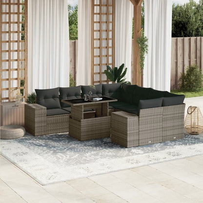 Set Divano da Giardino 9 pz con Cuscini Grigio in Polyrattan | homemem39