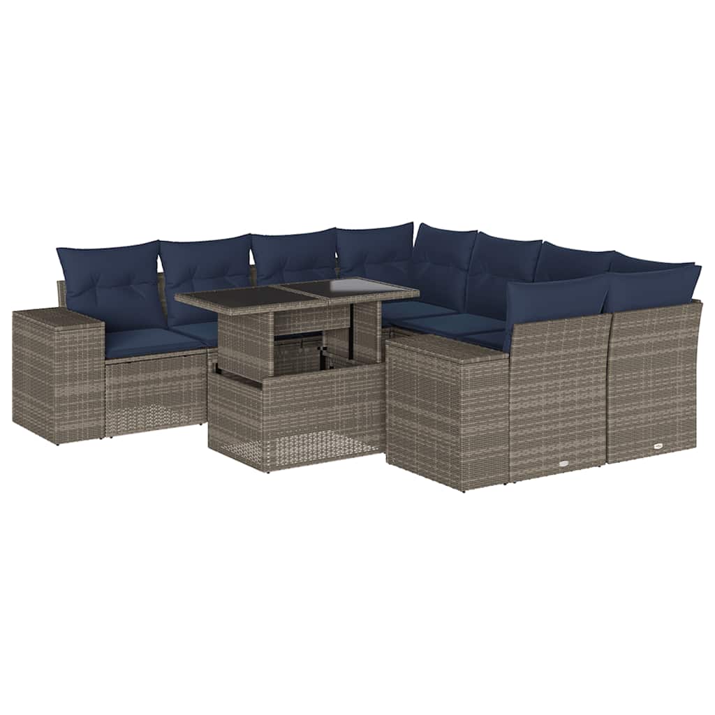 Set Divani da Giardino 9 pz con Cuscini Grigio in Polyrattan | homemem39