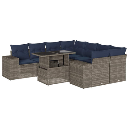 Set Divani da Giardino 9 pz con Cuscini Grigio in Polyrattan | homemem39